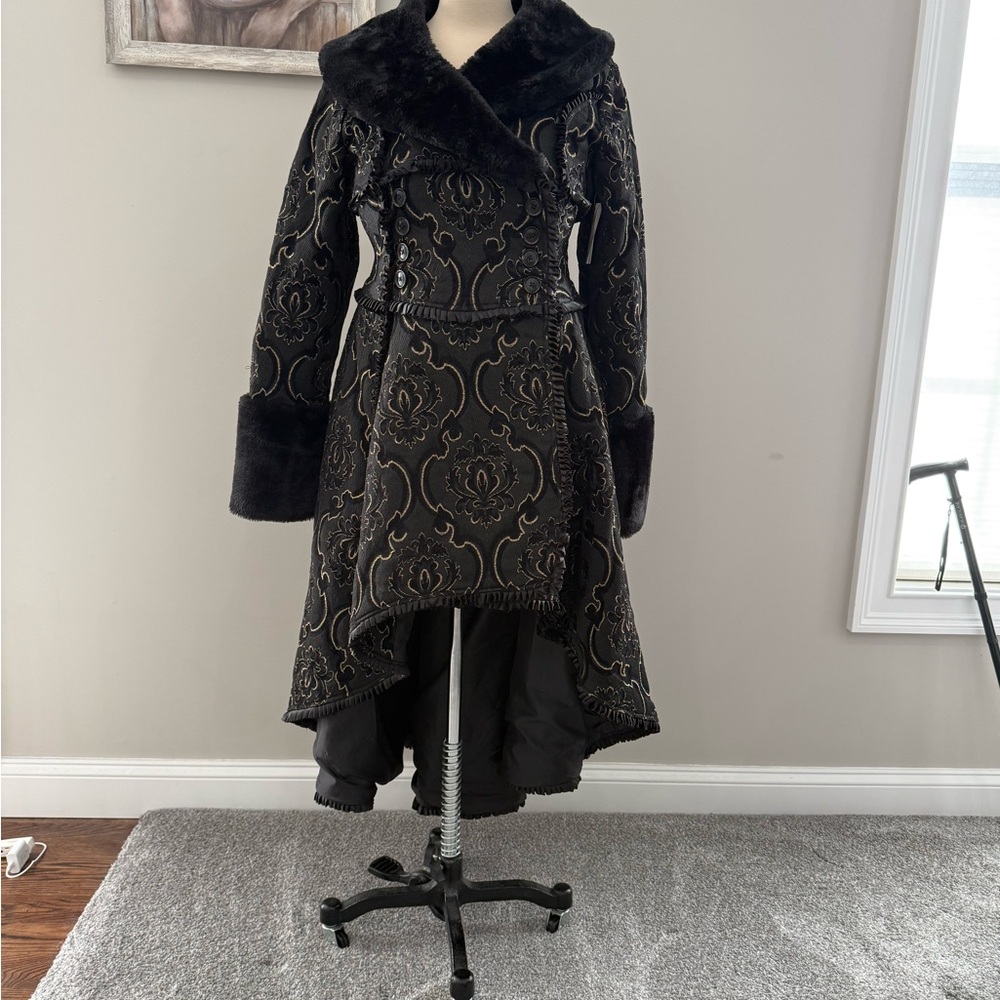 Dracula Clothing Black and Gold Embroidered Coat